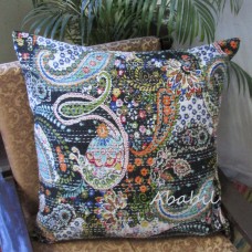 New Large 24X24 Indian Black Pillow Cushion Cover Bohemian Floral Kantha Throw   172607821231